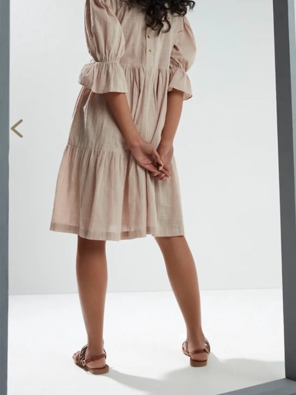 Beige Midi Dress with Pink & Green Floral Embroidery 💯 cotton button back - Picture 2 of 12